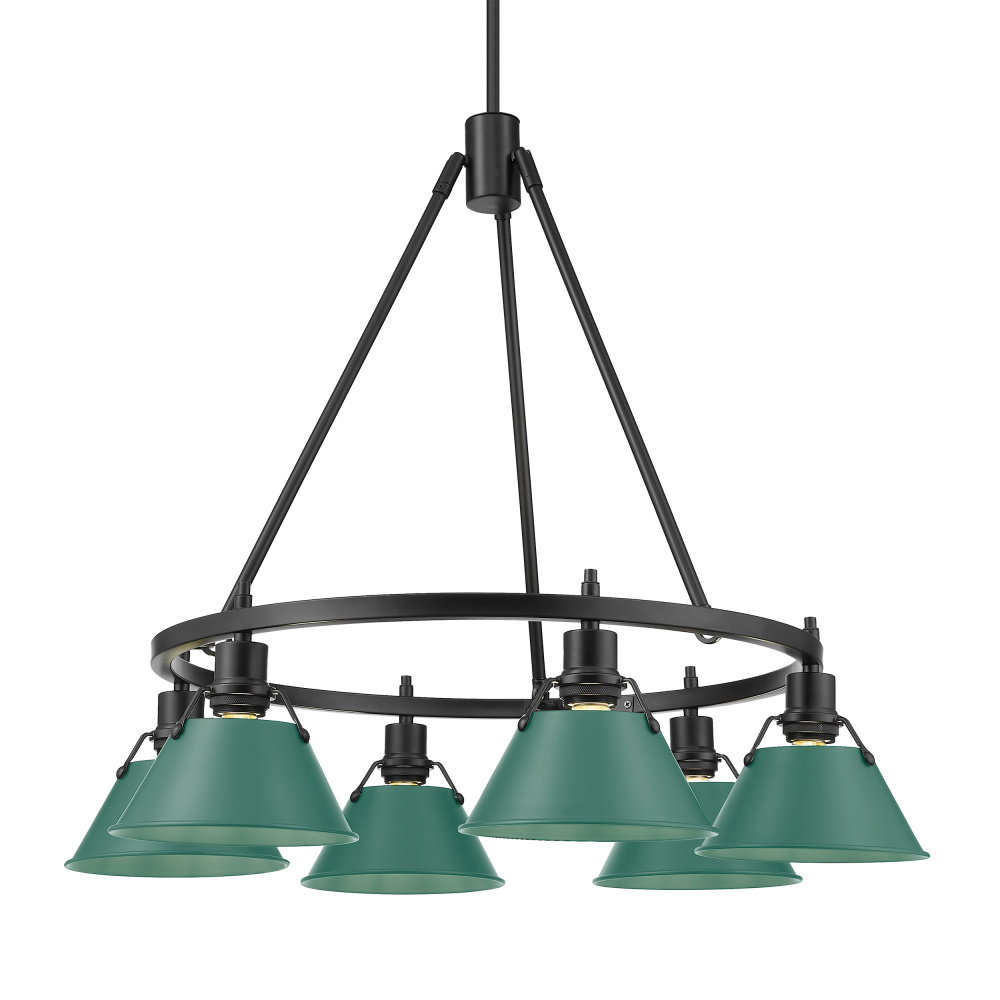 Yep by Golden Lighting Orwell 6-light Chandelier in Matte Black and Pine Green shade